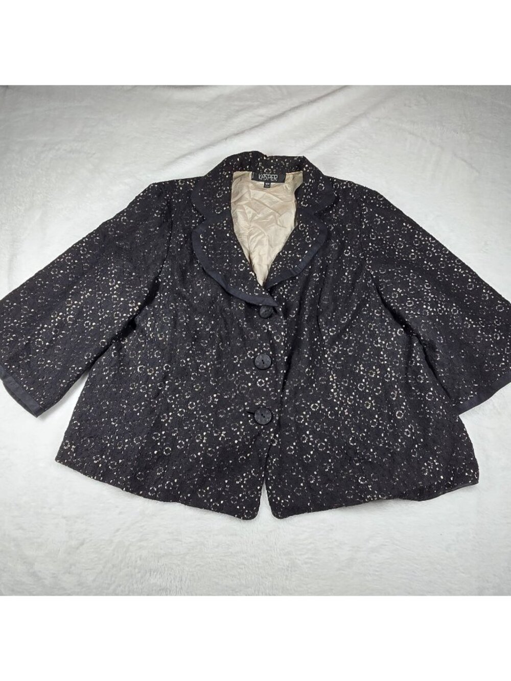 Kasper Woman Size 18W Black/Beige Nude Eyelet Lace Blazer Unlined Jacket